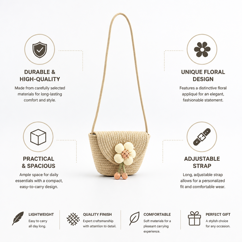 Floral Appliqué Adjustable Strap Crossbody Bag