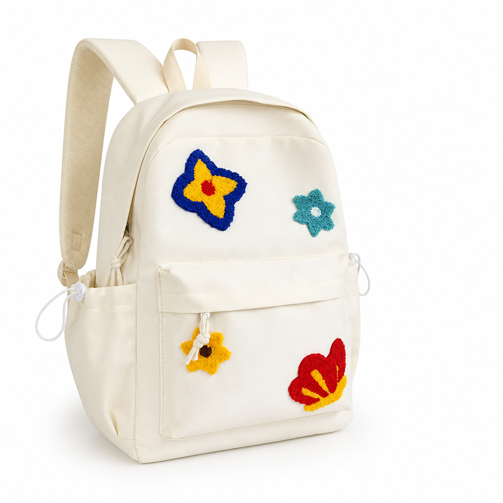 Floral Embroidered Durable Fabric & Padded Straps School Backpack
