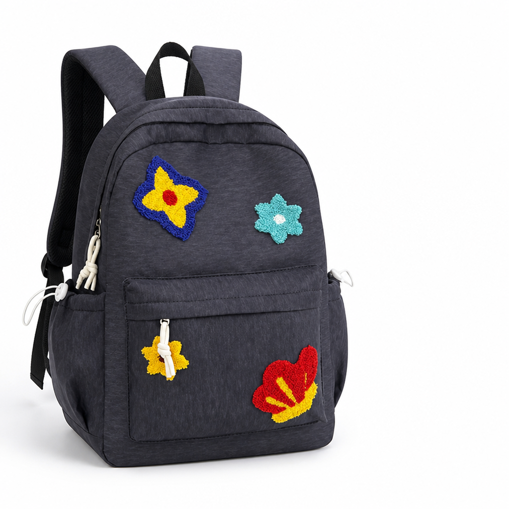 Floral Embroidered Durable Fabric & Padded Straps School Backpack