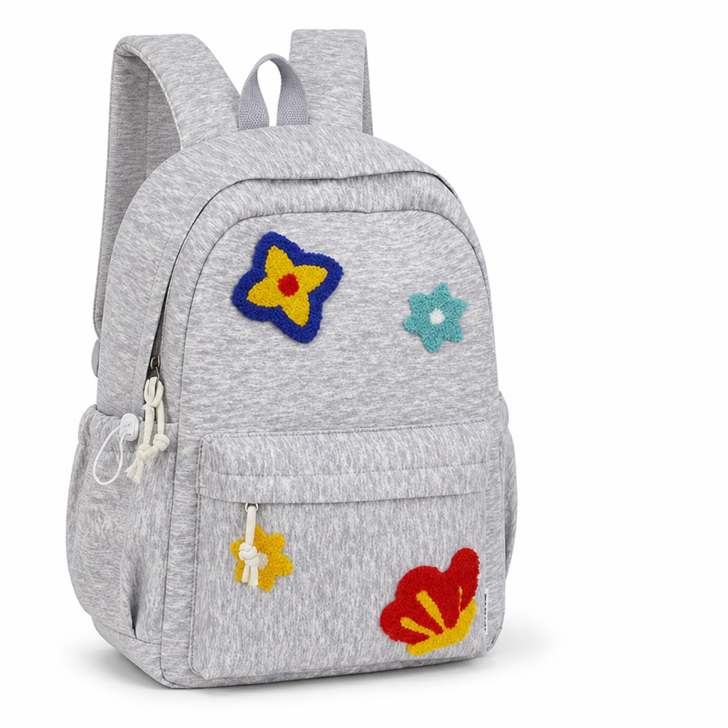 Floral Embroidered Durable Fabric & Padded Straps School Backpack
