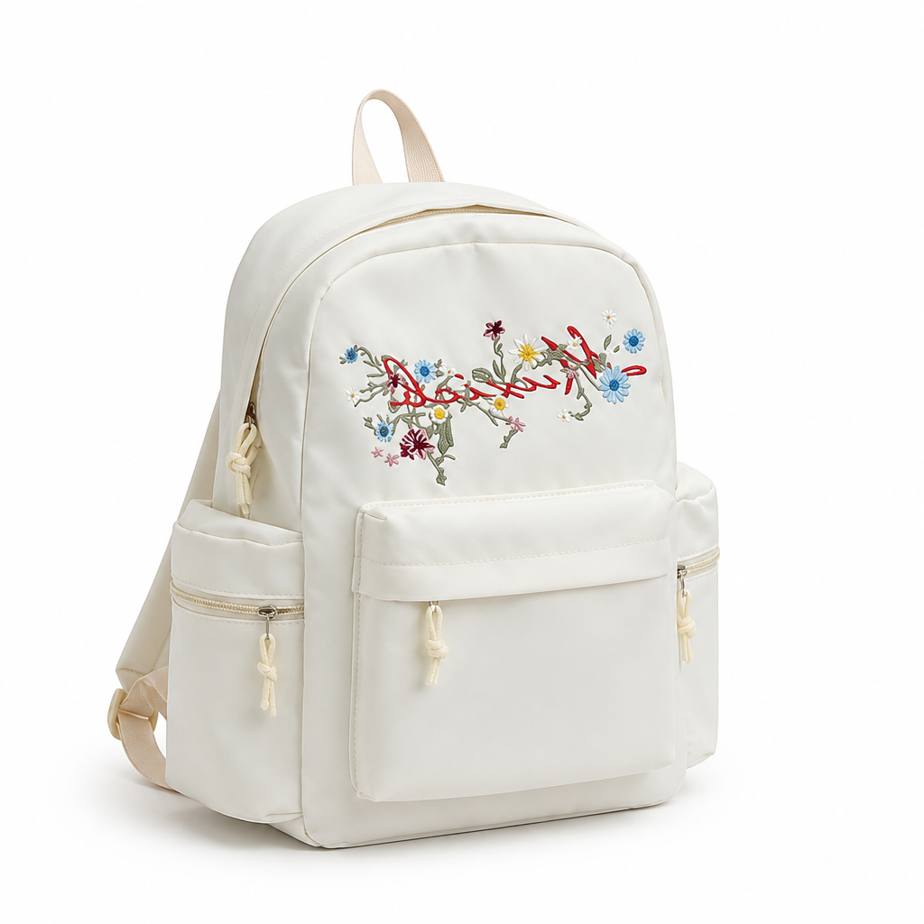 Floral Embroidered Multi-Compartment School Backpack
