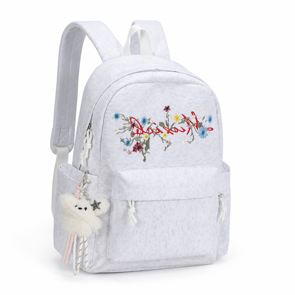 Floral Embroidered Multi-Compartment School Backpack