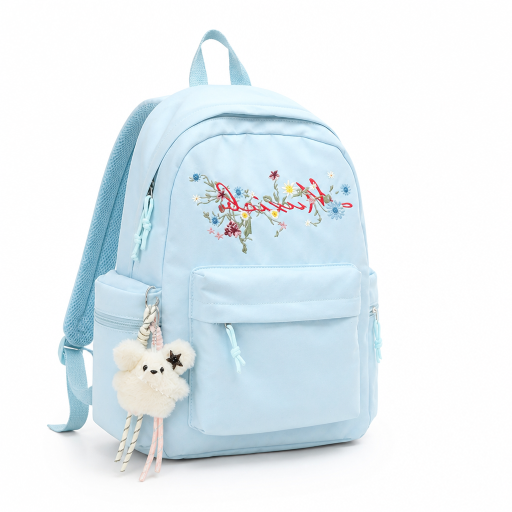 Floral Embroidered Multi-Compartment School Backpack