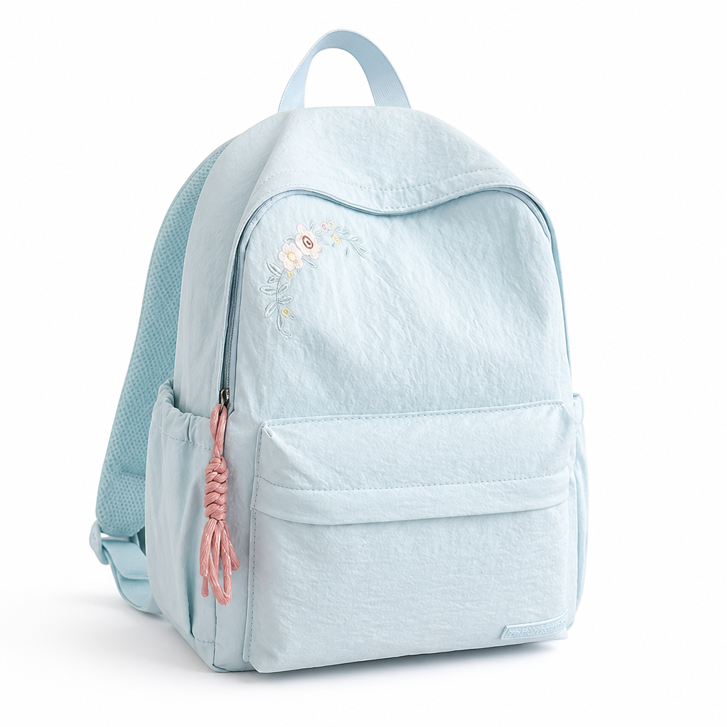 Floral Embroidered Multi-Pocket School Backpack
