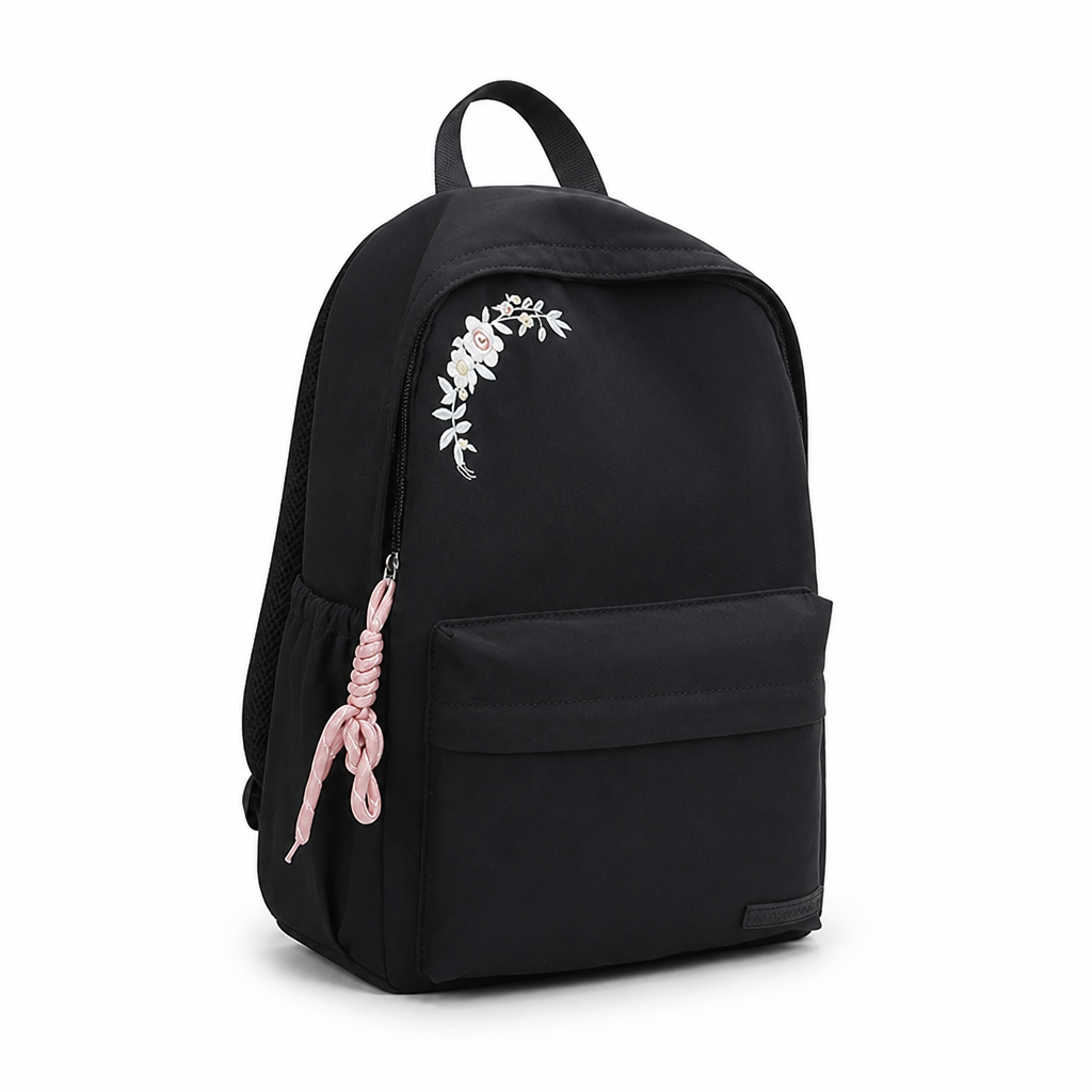 Floral Embroidered Multi-Pocket School Backpack