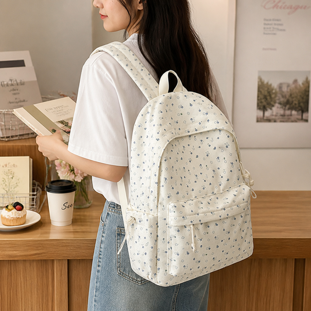 Floral Print Multi-Pocket School Backpack (Padded Straps)