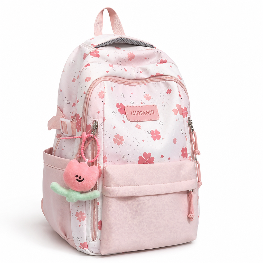 Floral Print Spacious Backpack With Adjustable Padded Straps