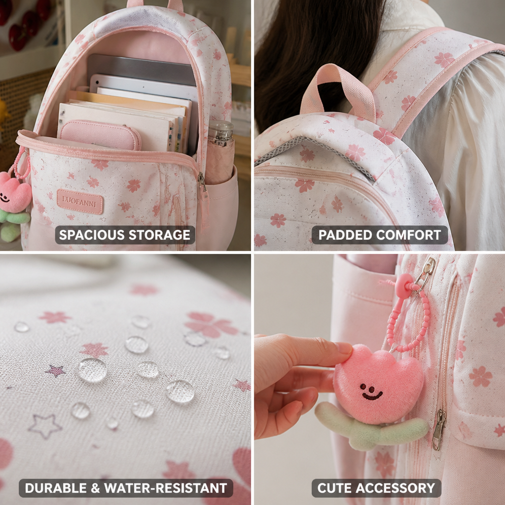 Floral Print Spacious Backpack With Adjustable Padded Straps