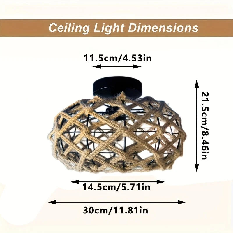 Flush Ceiling Light Handwoven Hemp Rope