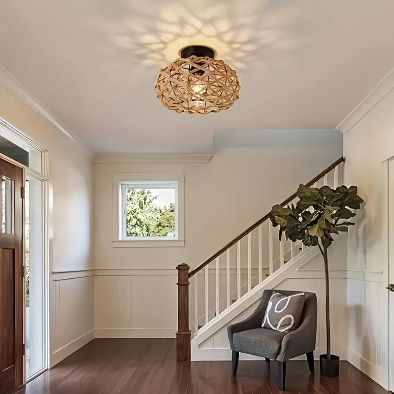 Flush Ceiling Light Handwoven Hemp Rope