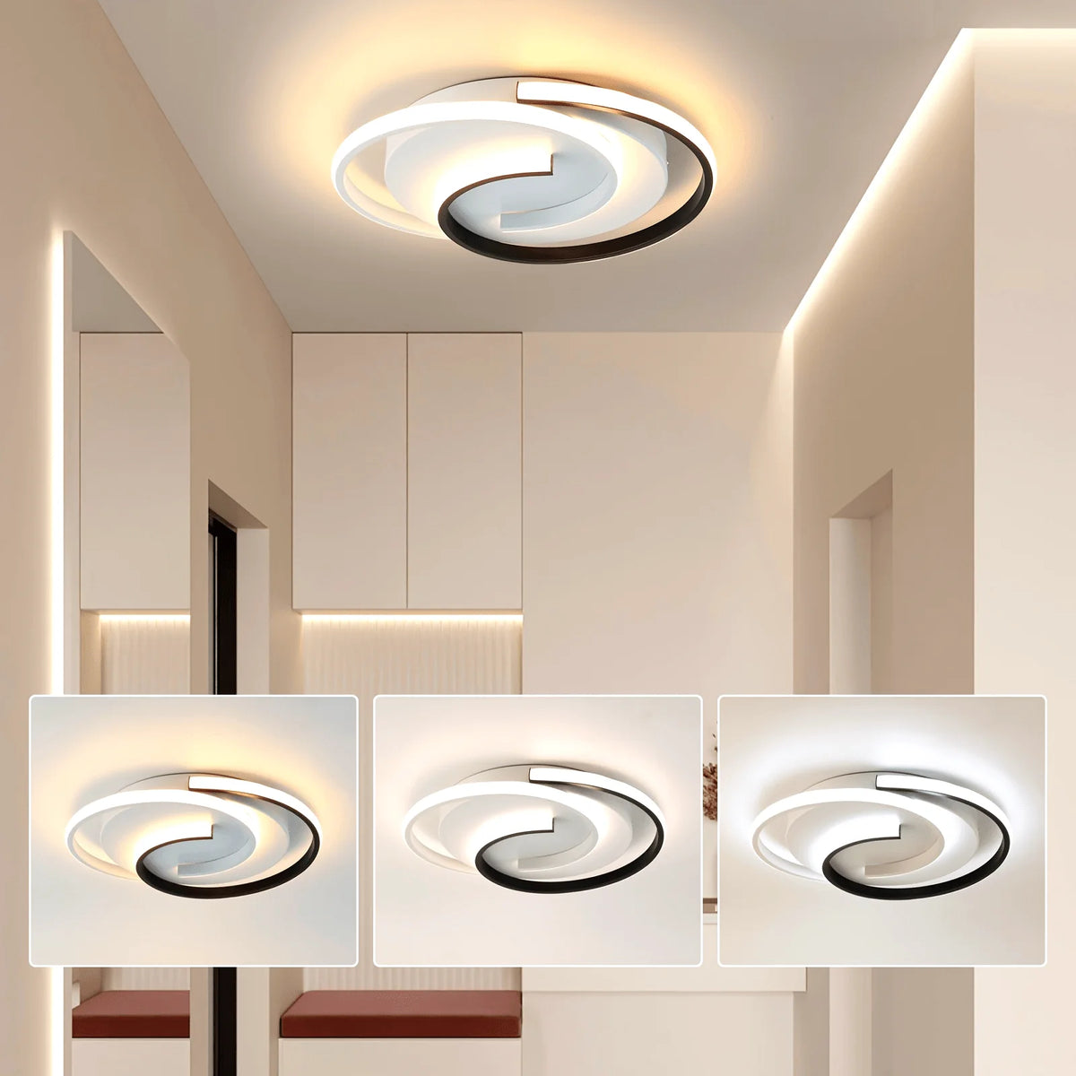 Flush Ceiling Light Integrated Spiral LED & Soft Ambient