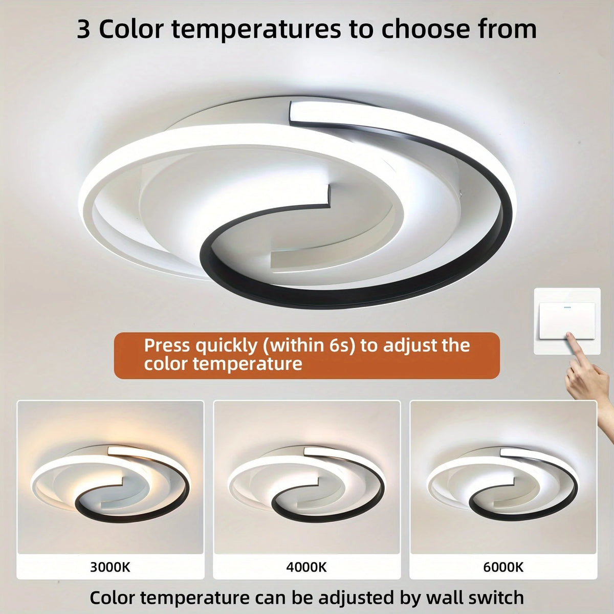Flush Ceiling Light Integrated Spiral LED & Soft Ambient