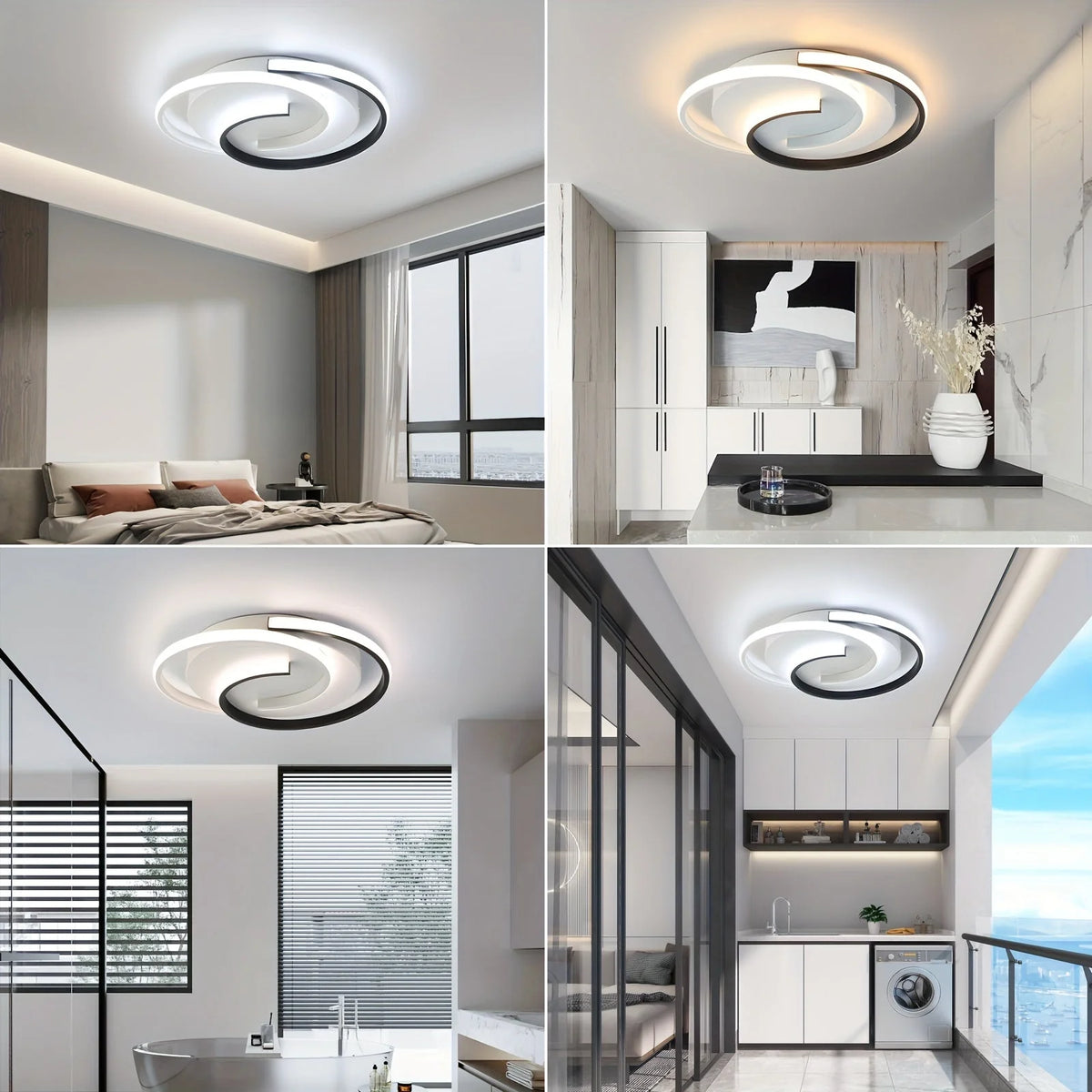 Flush Ceiling Light Integrated Spiral LED & Soft Ambient