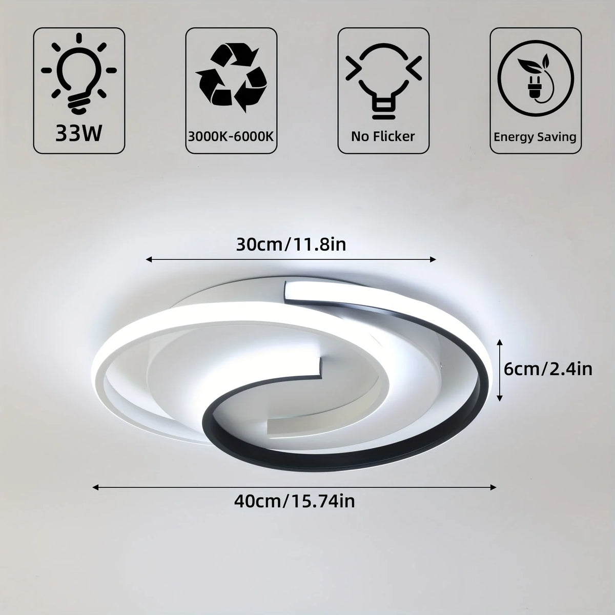 Flush Ceiling Light Integrated Spiral LED & Soft Ambient