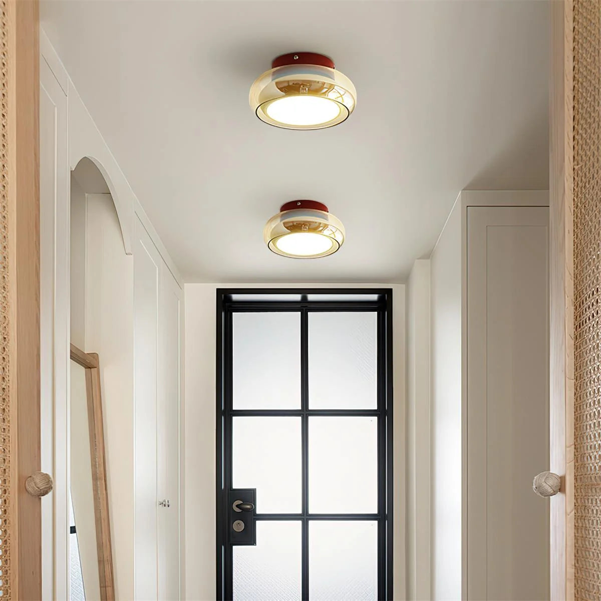 Flush Ceiling Light Mid-Century Textured Glass Diffuser