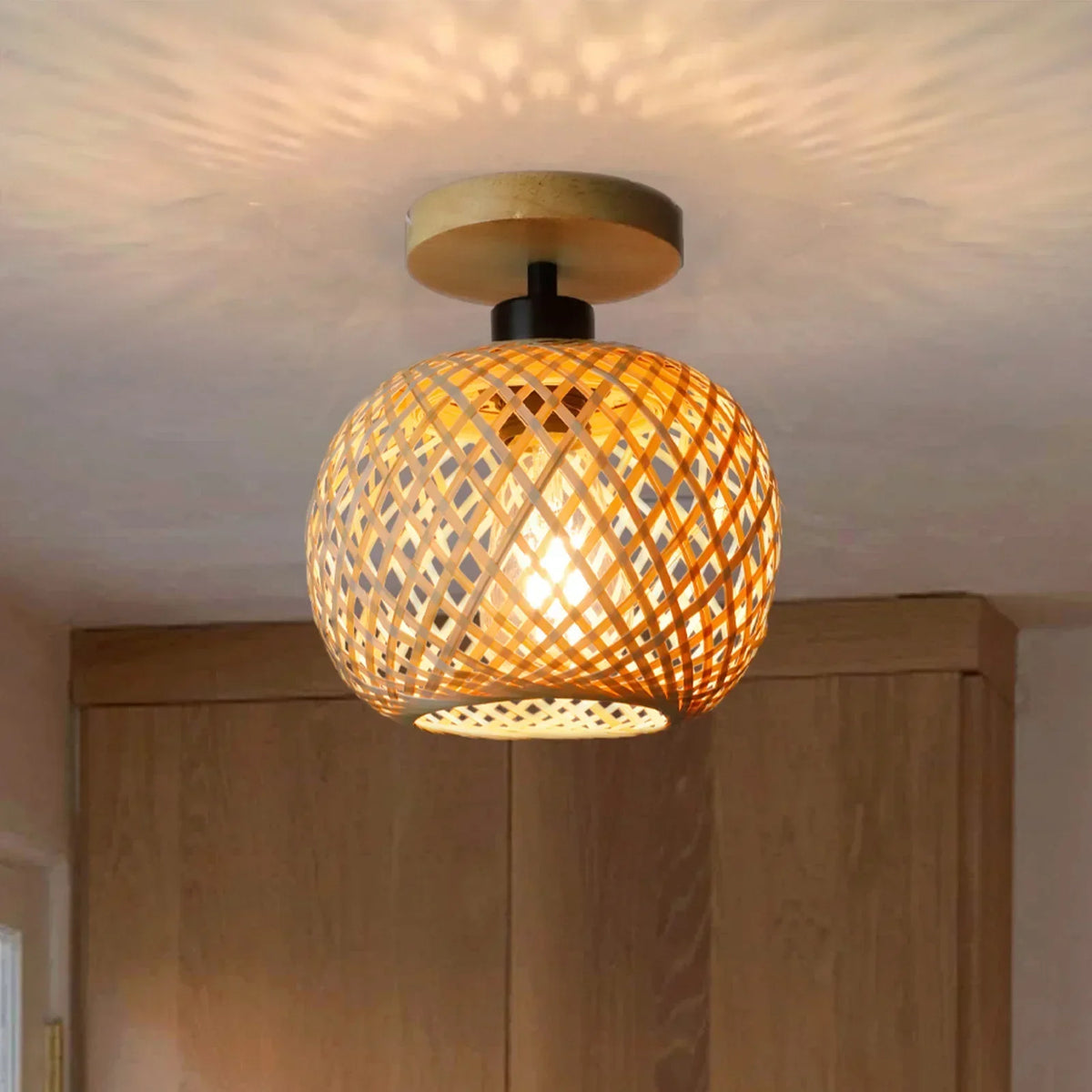 Flush Mount Ceiling Light Handwoven Bamboo Integrated LED