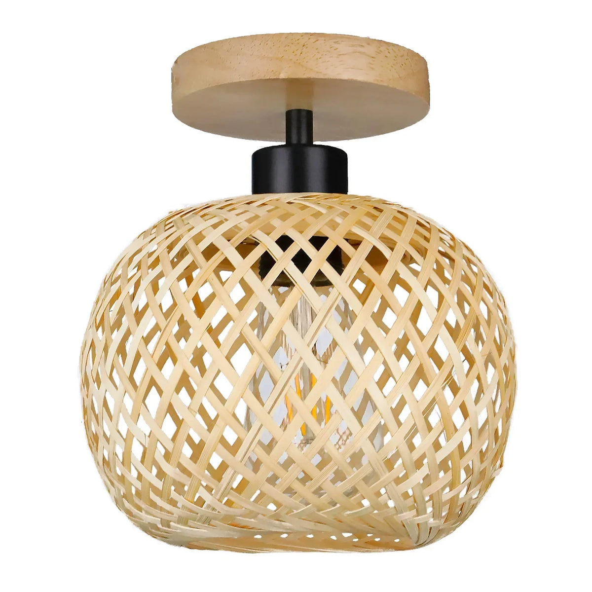 Flush Mount Ceiling Light Handwoven Bamboo Integrated LED