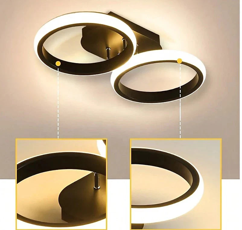 Flush-Mount Ceiling Light Integrated LED Black Metal & Opal Diffuser