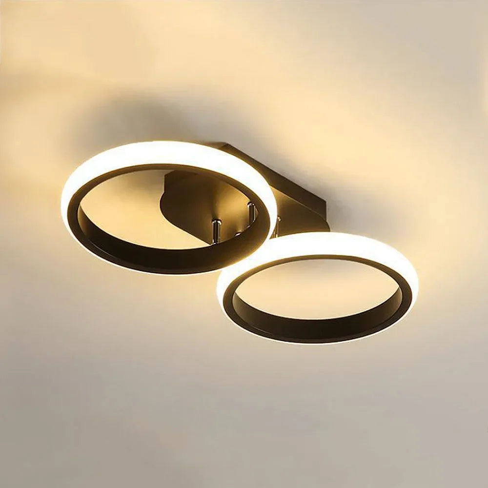 Flush-Mount Ceiling Light Integrated LED Black Metal & Opal Diffuser