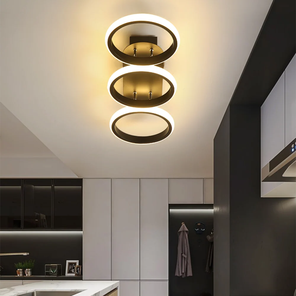 Flush-Mount Ceiling Light Integrated LED Black Metal & Opal Diffuser