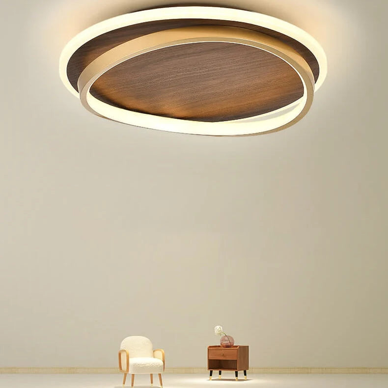 Flush Mount Ceiling Light Walnut Ring Integrated Color-Adjustable LED