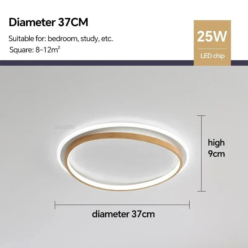 Flush Mount Ceiling Light Walnut Ring Integrated Color-Adjustable LED