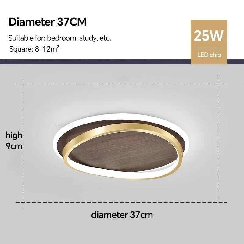 Flush Mount Ceiling Light Walnut Ring Integrated Color-Adjustable LED