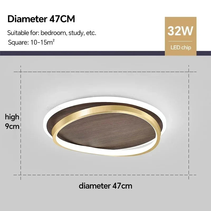 Flush Mount Ceiling Light Walnut Ring Integrated Color-Adjustable LED