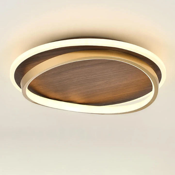 Flush Mount Ceiling Light Walnut Ring Integrated Color-Adjustable LED