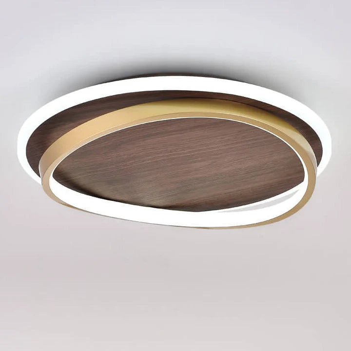 Flush Mount Ceiling Light Walnut Ring Integrated Color-Adjustable LED