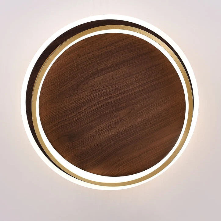 Flush Mount Ceiling Light Walnut Ring Integrated Color-Adjustable LED