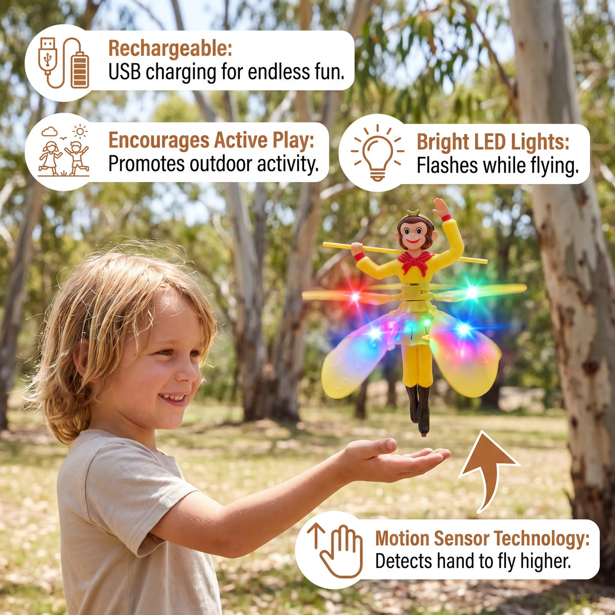 Flying Toy Motion Sensor LED Monkey Shape