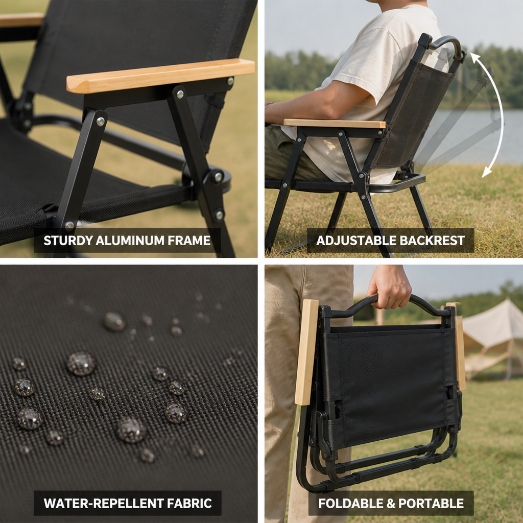 Foldable Aluminum Adjustable Backrest Camping Chair