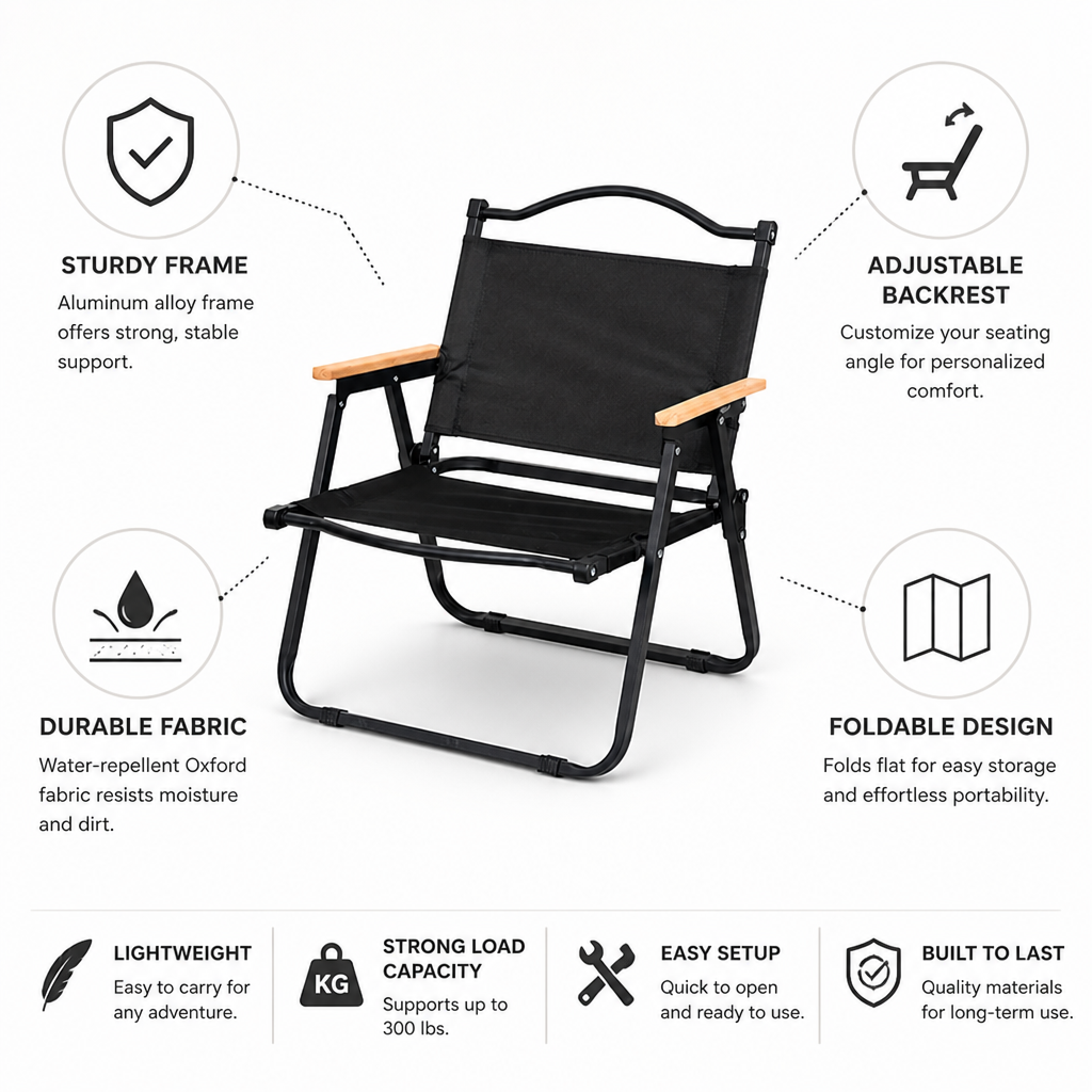 Foldable Aluminum Adjustable Backrest Camping Chair