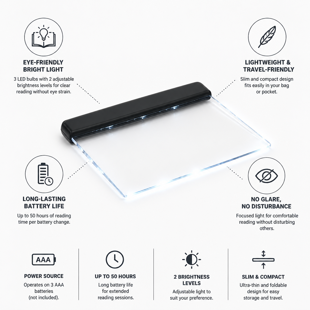 Foldable LED Book Light (50-Hour Battery)