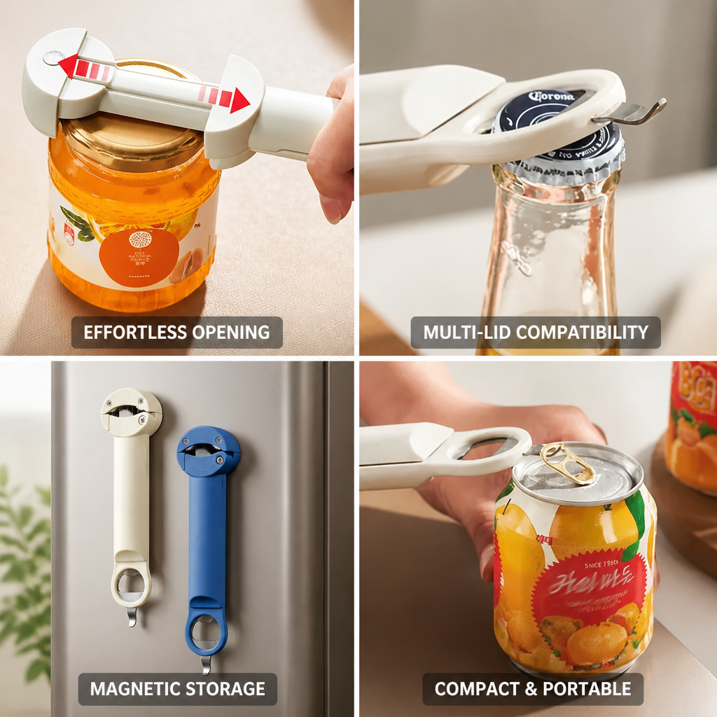 Foldable Stainless Steel Magnetic Can & Bottle Opener