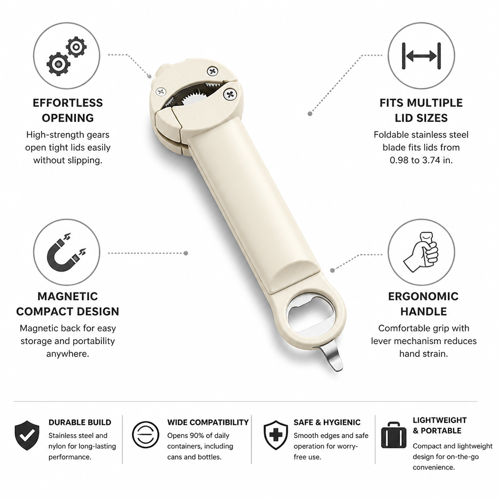 Foldable Stainless Steel Magnetic Can & Bottle Opener