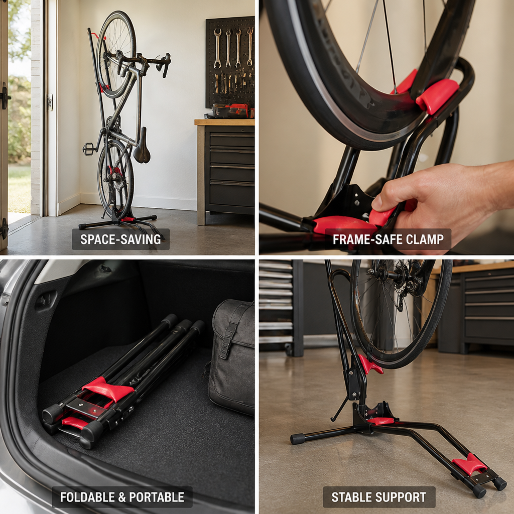 Foldable Steel Front-Wheel Clamp Bike Stand