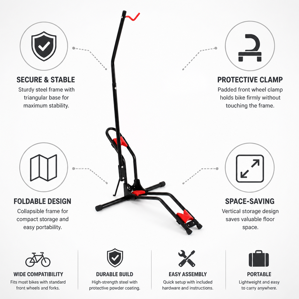 Foldable Steel Front-Wheel Clamp Bike Stand