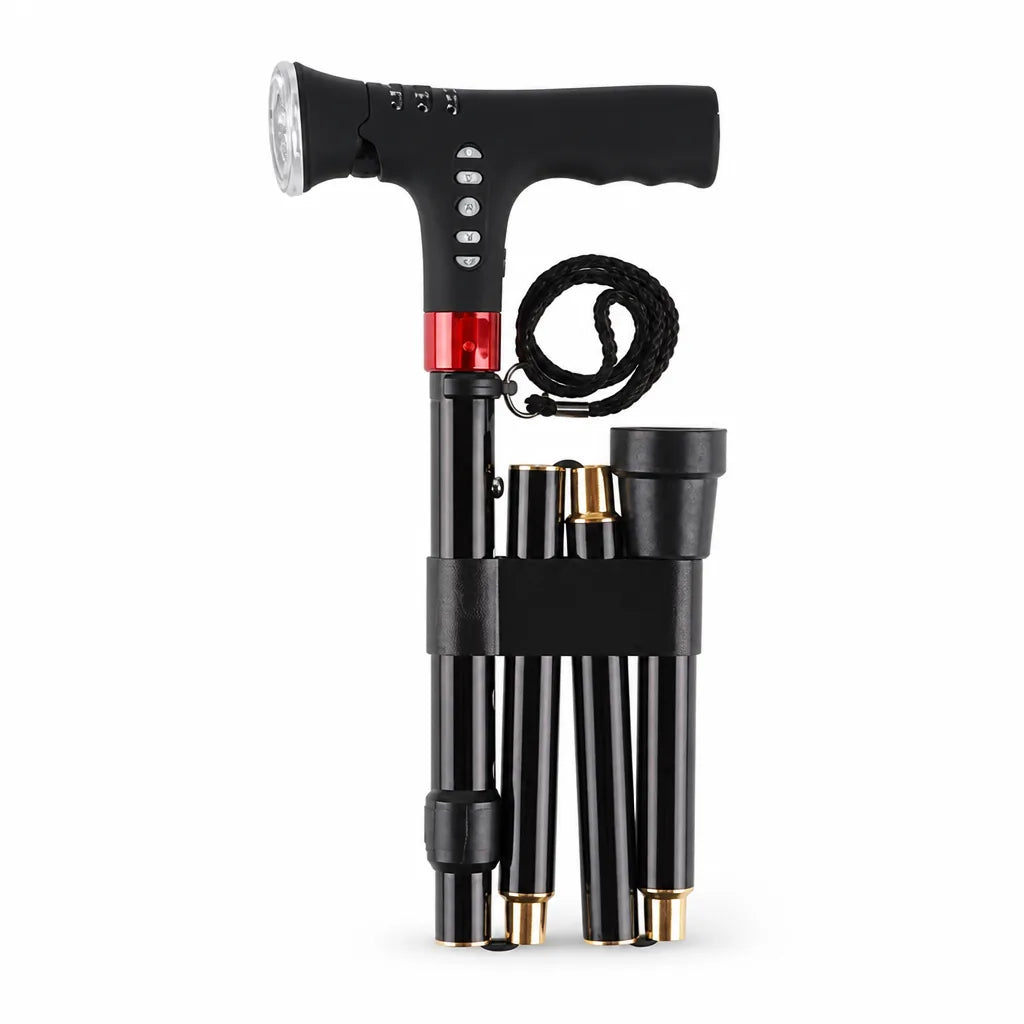 Folding Cane LED Light Emergency Alarm & FM Radio