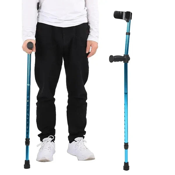 Folding Crutch Height Adjustable Ergonomic Grip & Non-Slip Tip