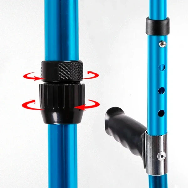 Folding Crutch Height Adjustable Ergonomic Grip & Non-Slip Tip