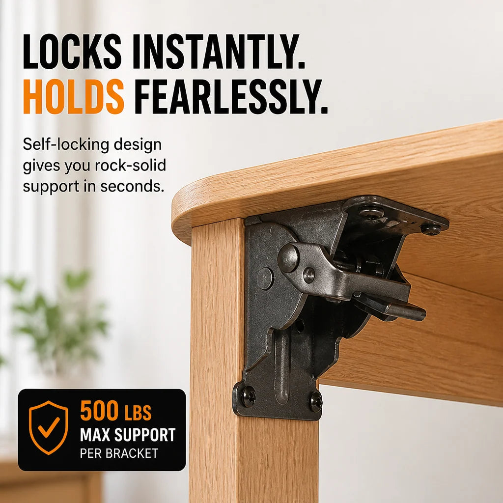 Folding Table Leg Bracket Steel Self-Locking 500 Lb Capacity