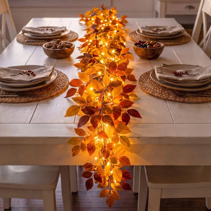 Foliage Garland Warm Golden Lights Battery-Powered 6 Ft