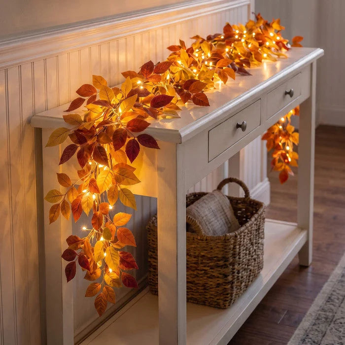 Foliage Garland Warm Golden Lights Battery-Powered 6 Ft