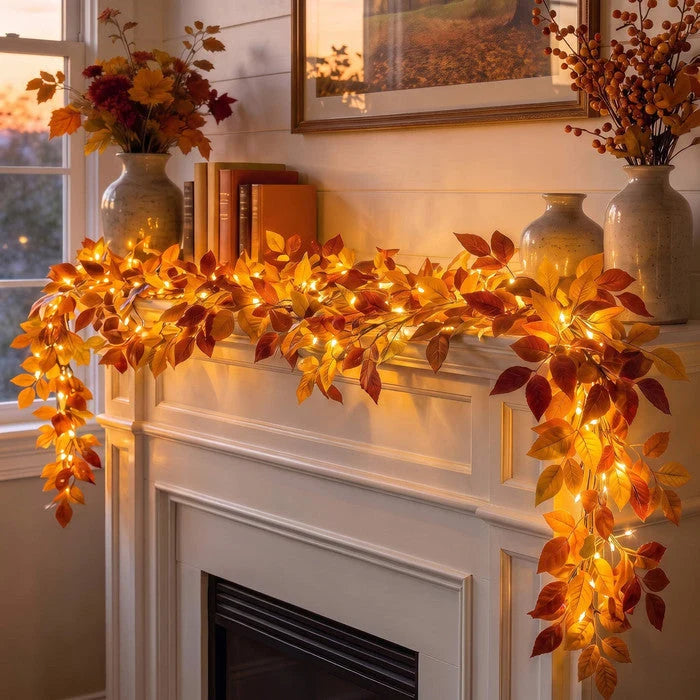 Foliage Garland Warm Golden Lights Battery-Powered 6 Ft