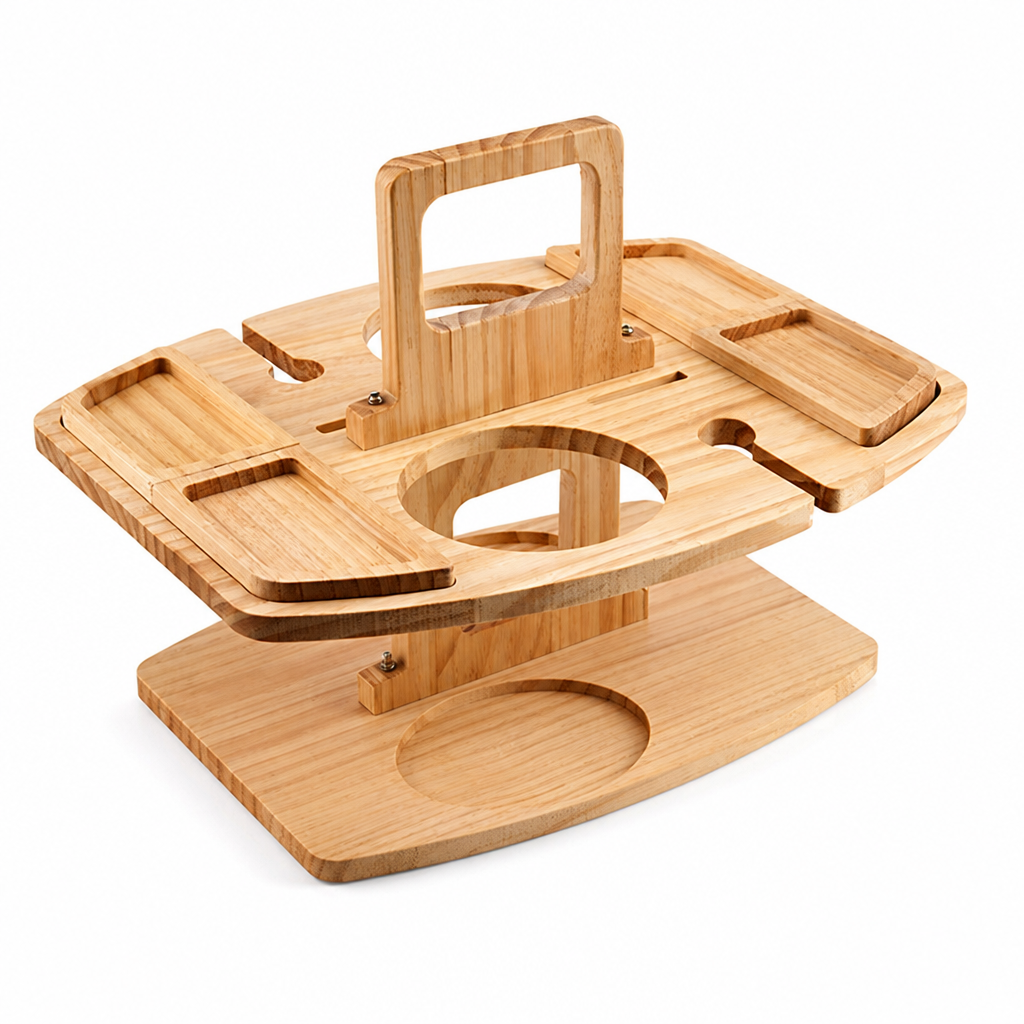 Food-Safe Natural Wood Foldable Picnic Table (With Drink Holders)