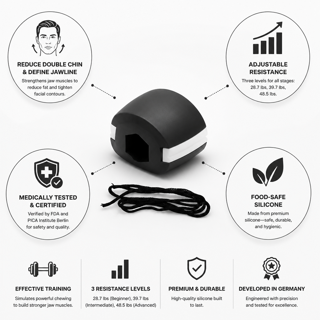 Food-Safe Silicone & Medically Tested Jaw Trainer (Adjustable Resistance)
