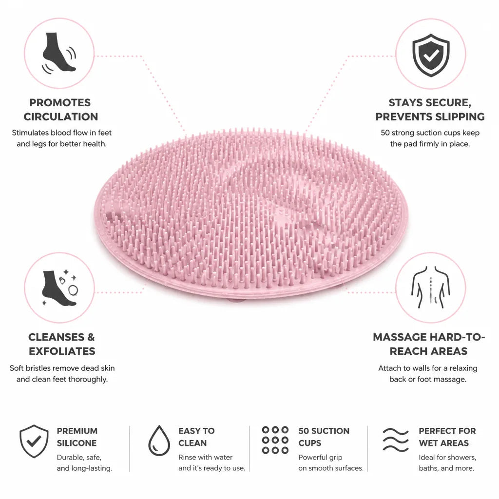 Foot Massage Pad Silicone Suction Cups & Exfoliating Bristles