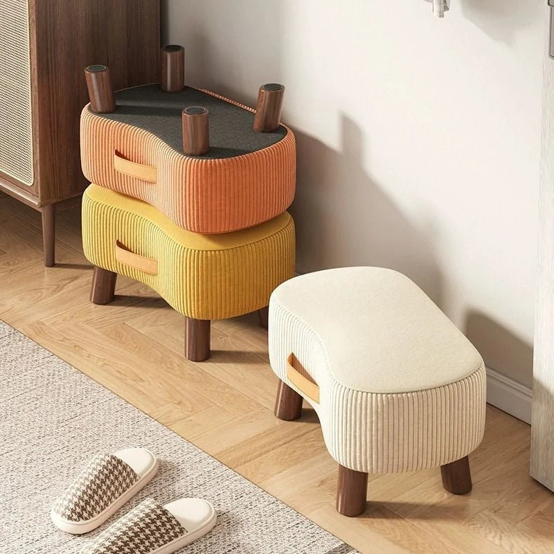 Footstool Pine Wood Frame Cushioned Stackable Seat